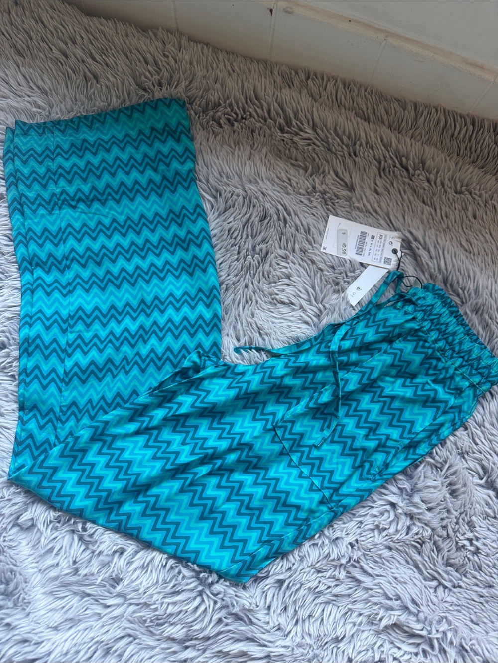 Zara Teal Chevron Straight-Leg Jeans